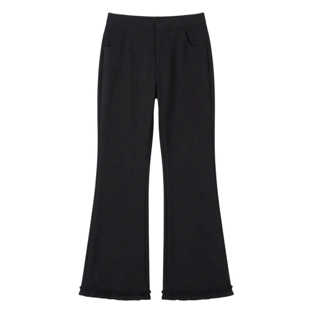 High waisted slightly flared ankle ruffled casual pants FXK8012
