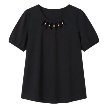 Hollow out round neck woven bubble sleeve shirt FXA8088