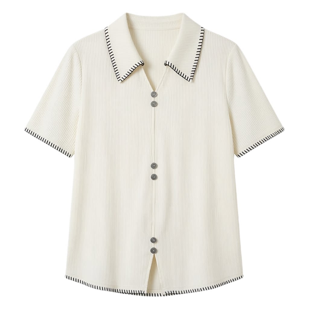 Texture inspired lapel contrasting polo shirt FXZ8052