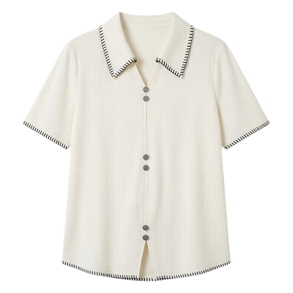Texture inspired lapel contrasting polo shirt FXZ8052