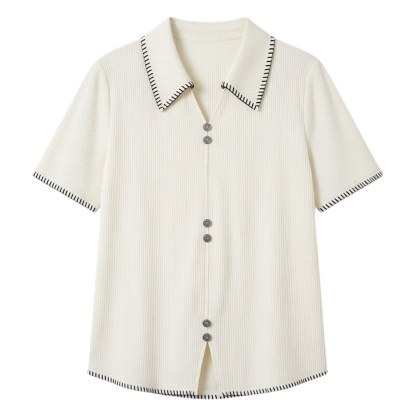Texture inspired lapel contrasting polo shirt FXZ8052
