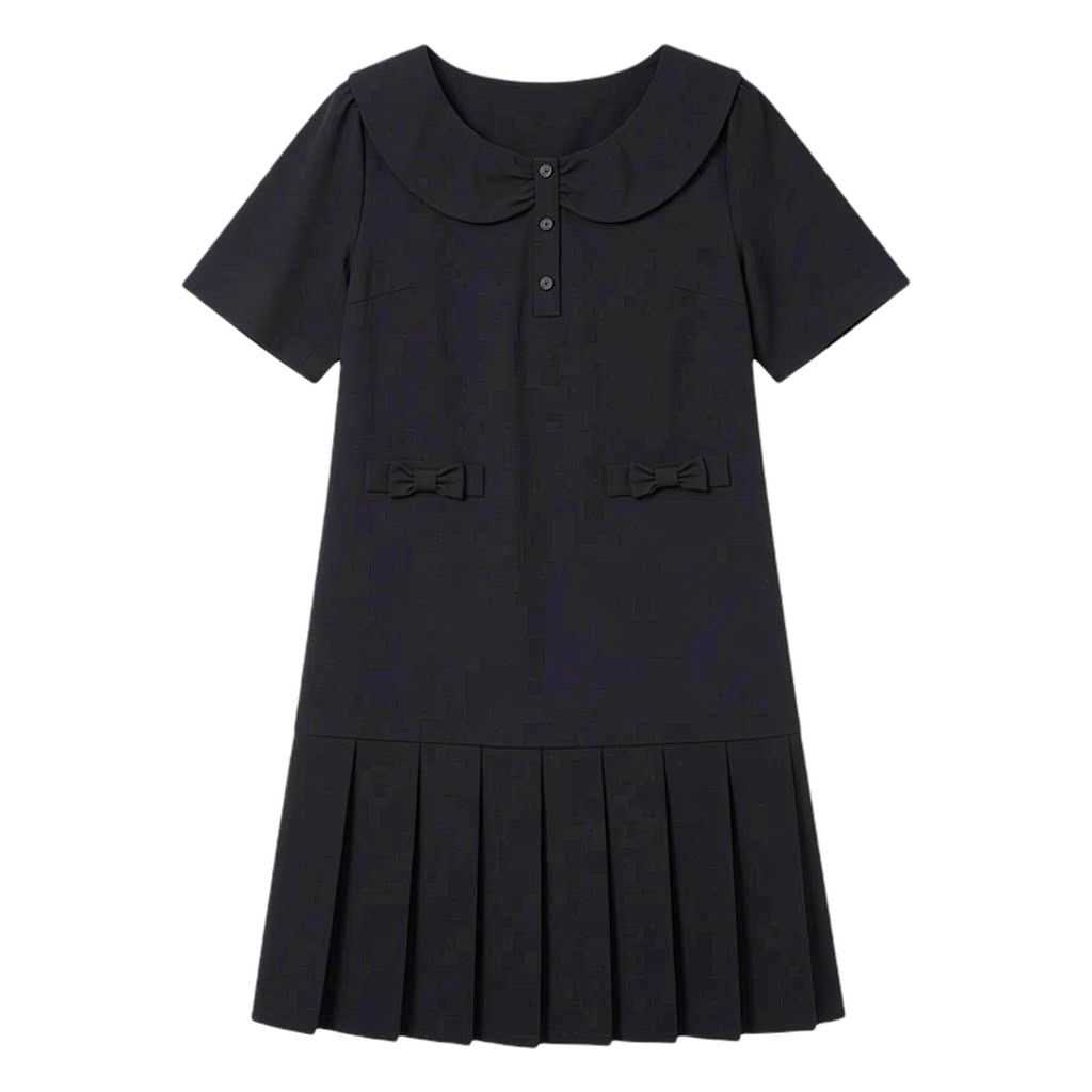 Doll round neck short sleeved folded dress FXQ7099