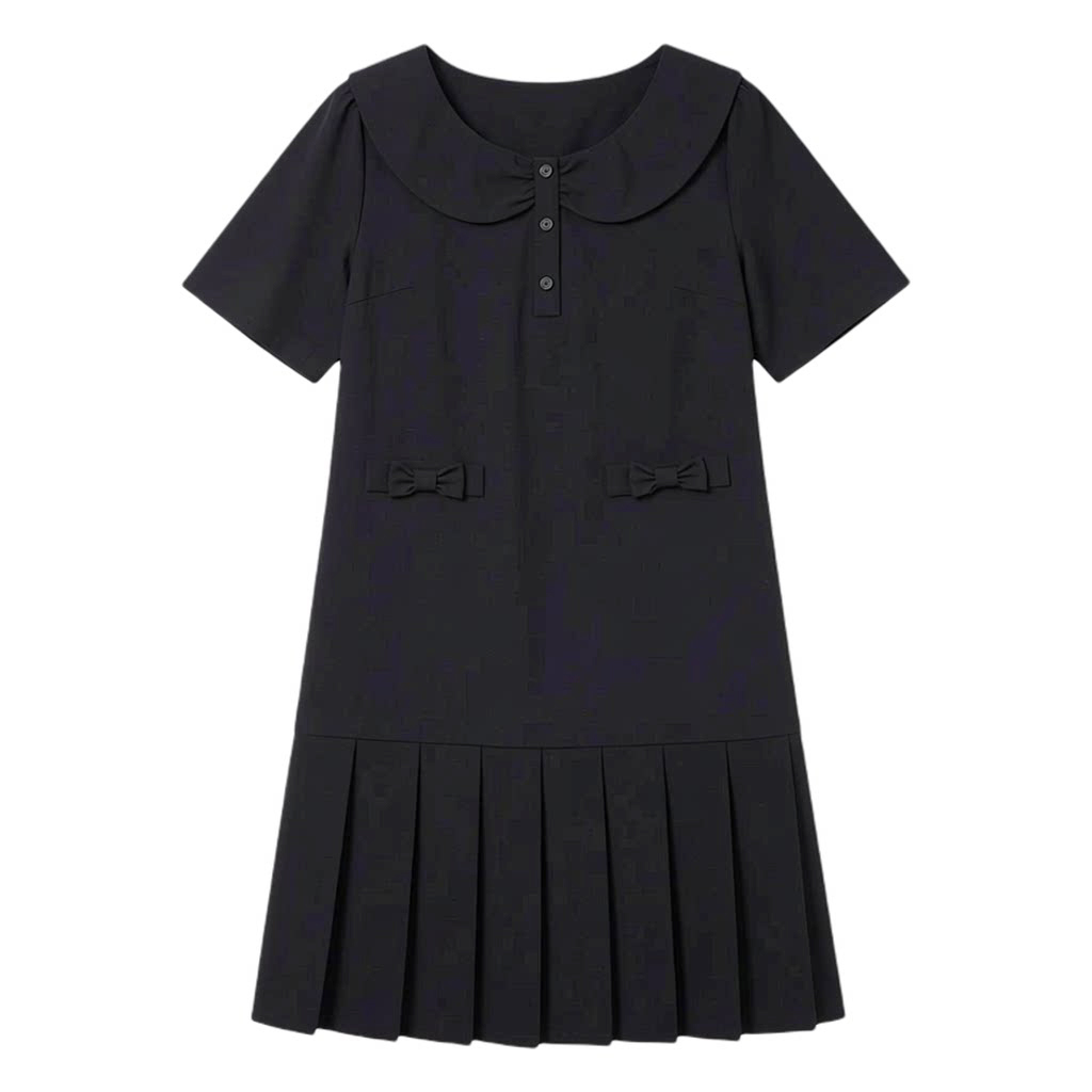 Doll round neck short sleeved folded dress FXQ7099