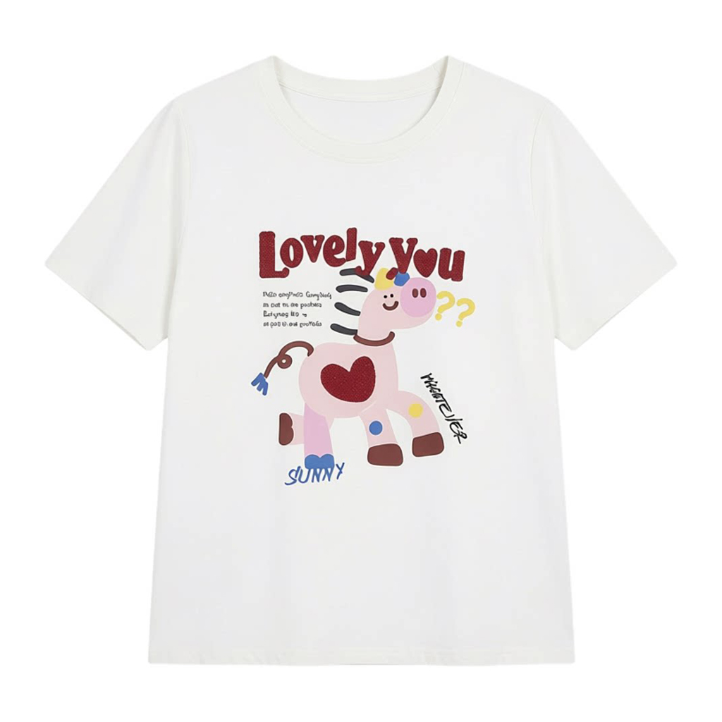 Cartoon Age Reducing Boutique Embroidered Printed T-shirt FXZ8050