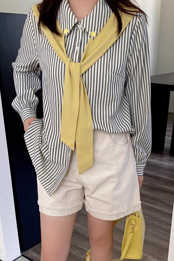 Fake two pink striped flower shirts BDA0572