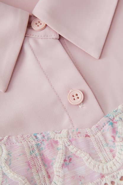 Lace Crochet Fake Two-Piece Shirt DXA1610