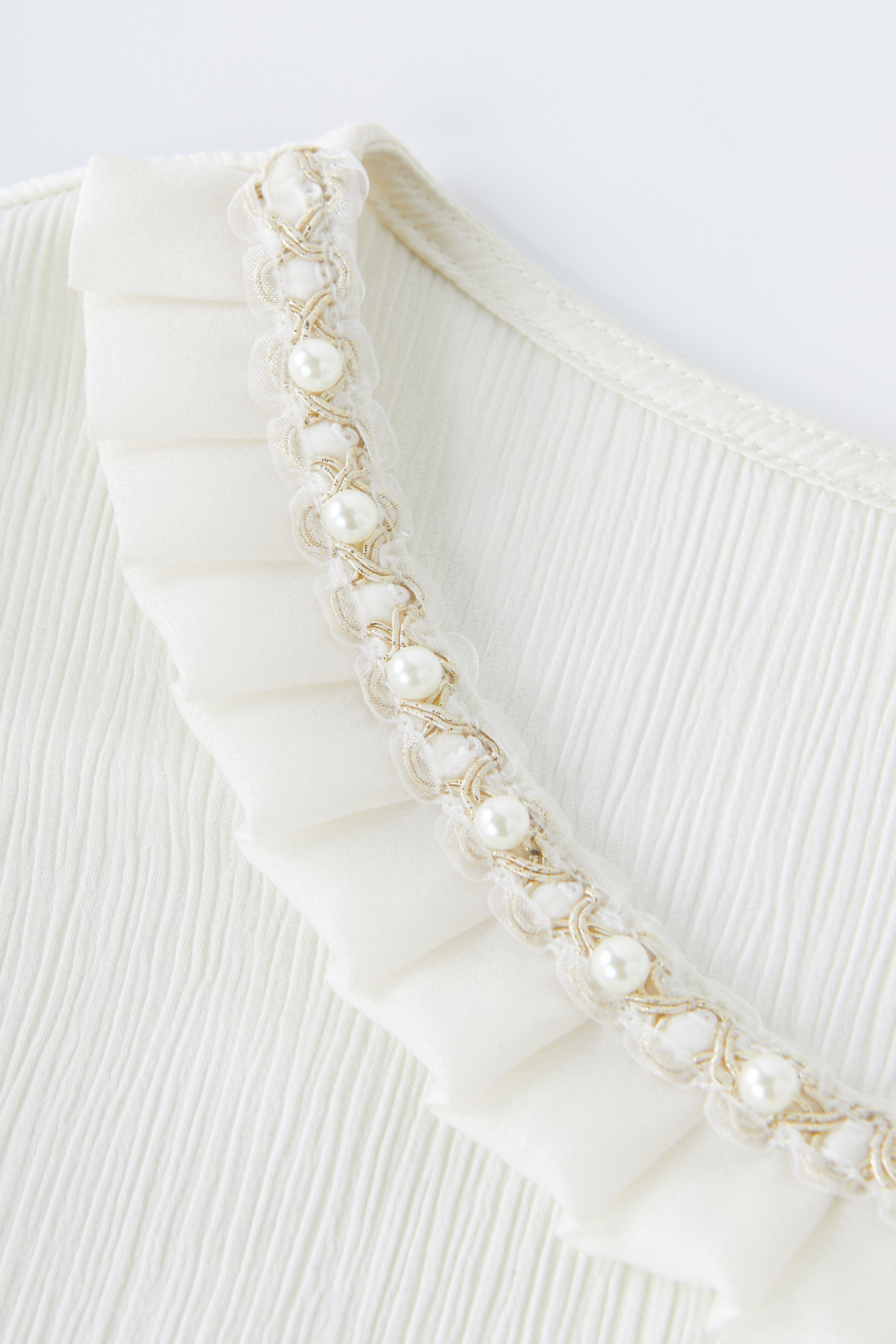 Beaded Round Neck Satin Blouse EDA5601