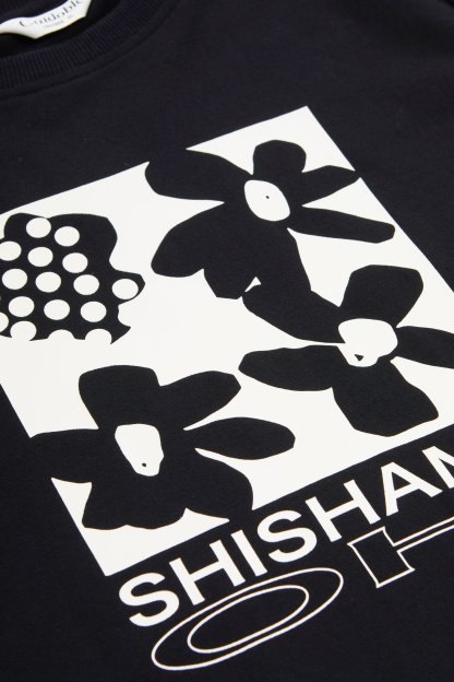 Round Neck Spliced Sleeves Printed Top EDZ5661