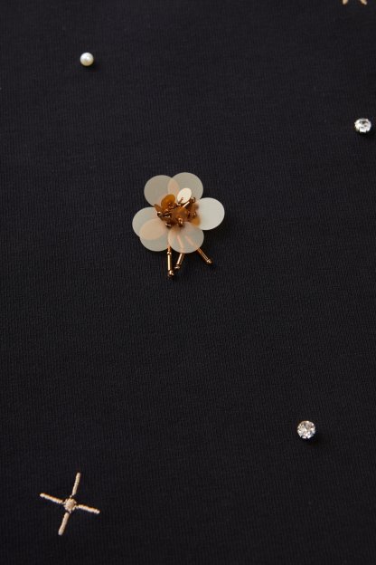 Nail bead ruffle edge knitted dress EDQ5817