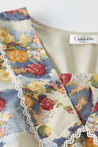 V-neck Puff Sleeve Floral Dress DDQ1999