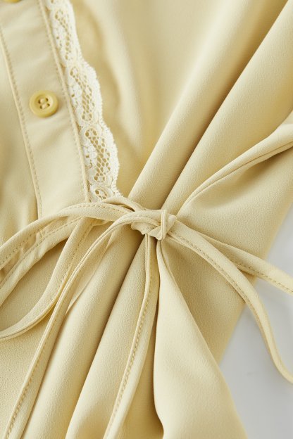 Solid Color Lace Collar Tie Top EXA5159