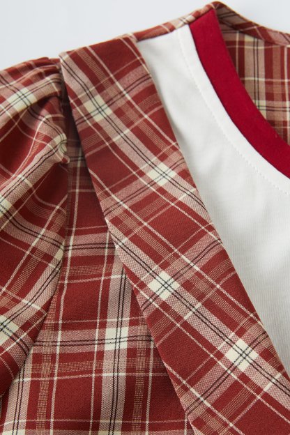 Fake Two-Piece Plaid Patchwork Printed Shirt EXA2975