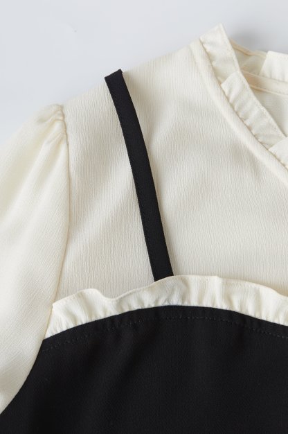 Fake Two-Piece Patchwork Ruffle Blouse ECA2381