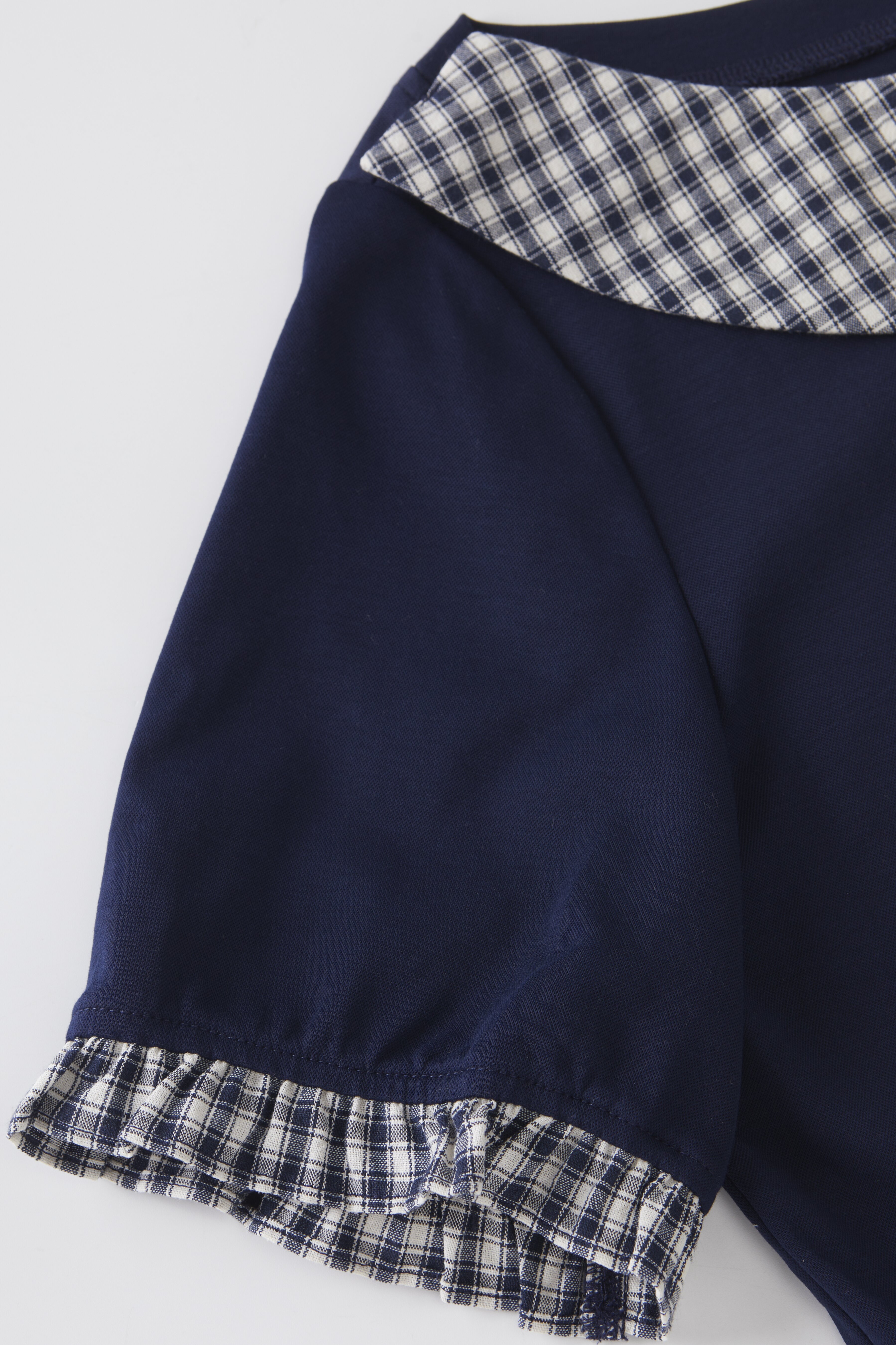 Asymmetrical plaid patchwork off-shoulder T-shirt FXZ7017