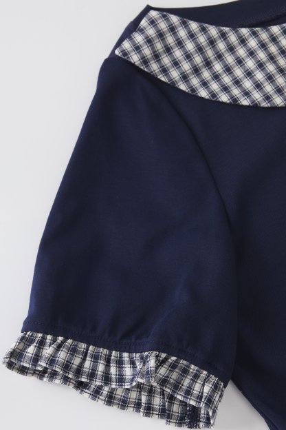 Asymmetrical plaid patchwork off-shoulder T-shirt FXZ7017