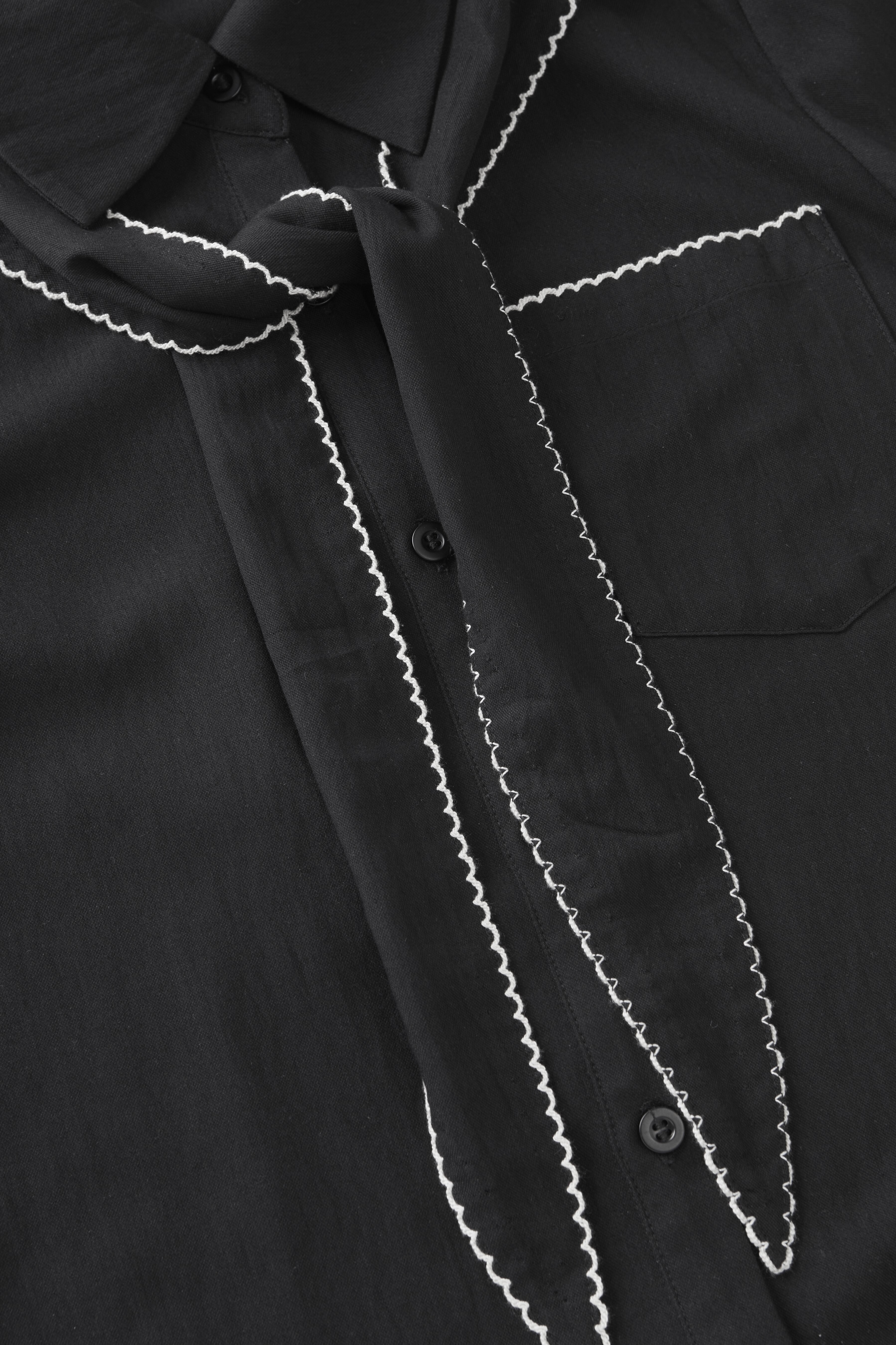 Imitation Cotton-Linen Scarf Collar Shirt FCA6978