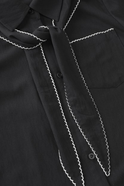 Imitation Cotton-Linen Scarf Collar Shirt FCA6978