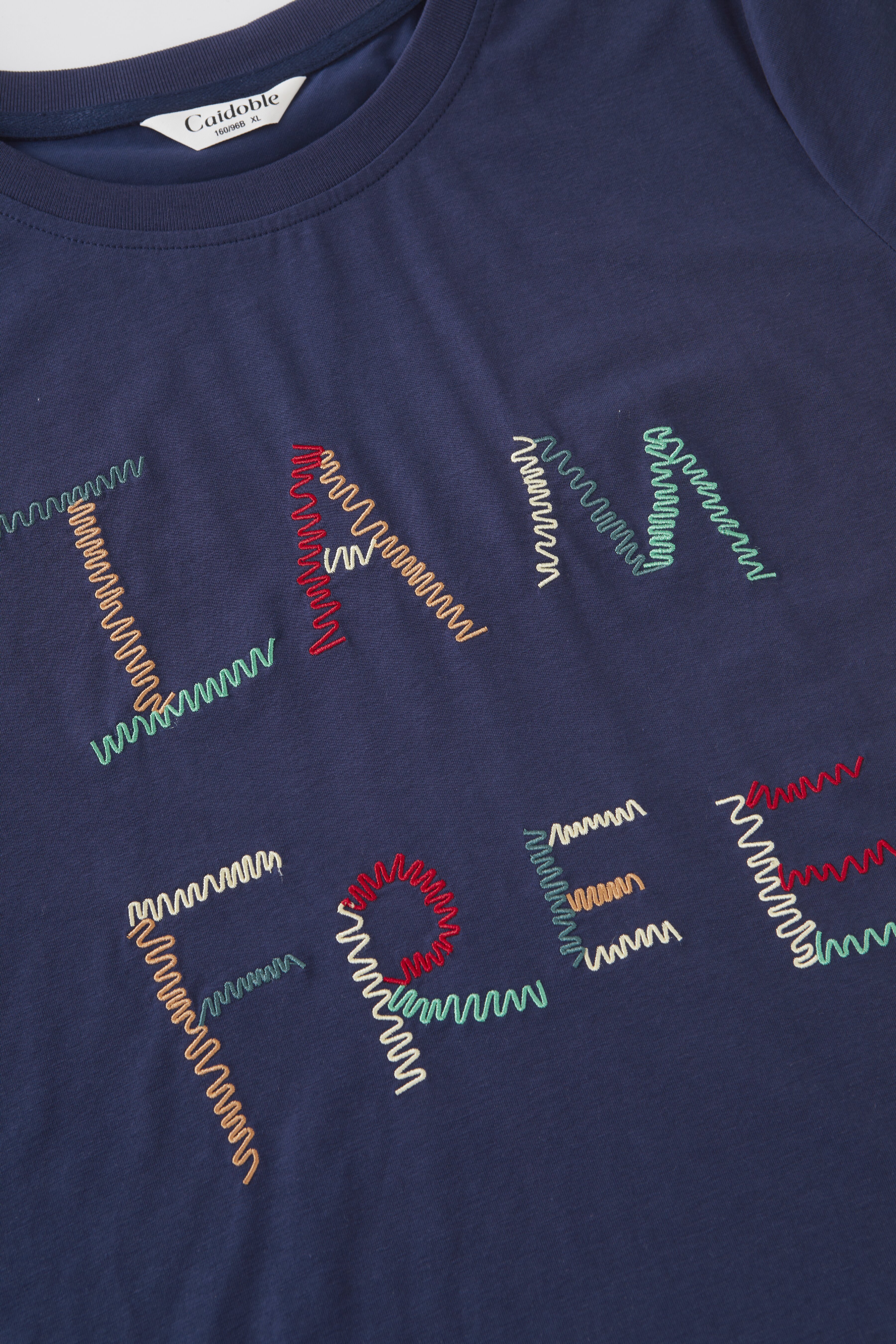 Colorful letter embroidered round neck T-shirt FXZ7090