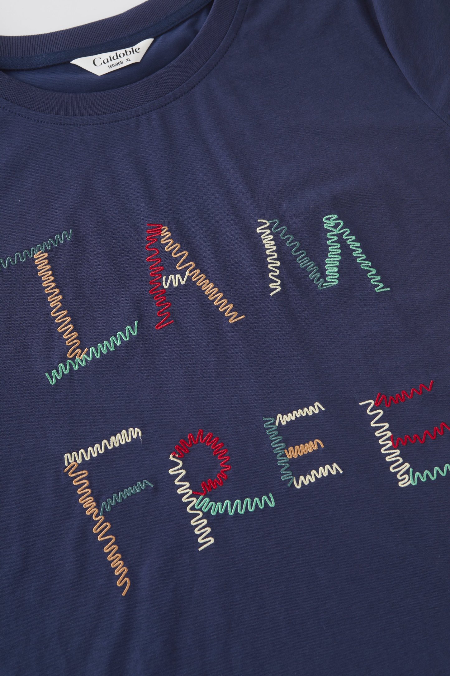 Colorful letter embroidered round neck T-shirt FXZ7090