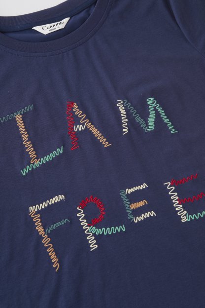 Colorful letter embroidered round neck T-shirt FXZ7090