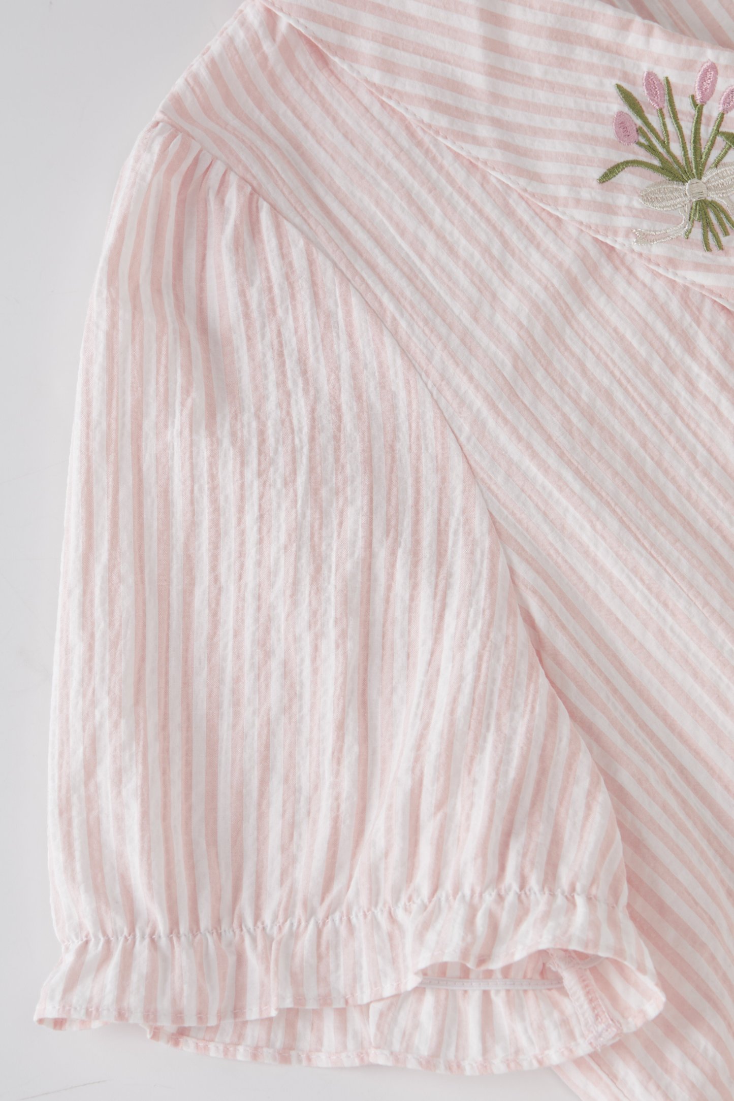 Bubble sleeve striped embroidered slim fit shirt FXA8059