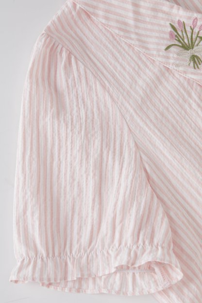 Bubble sleeve striped embroidered slim fit shirt FXA8059