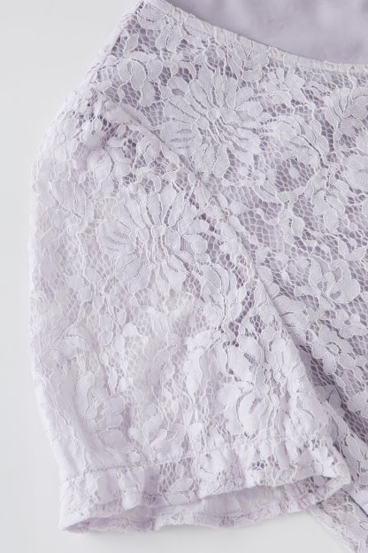 V-neck bubble sleeve lace short sleeved shirt FXA8019