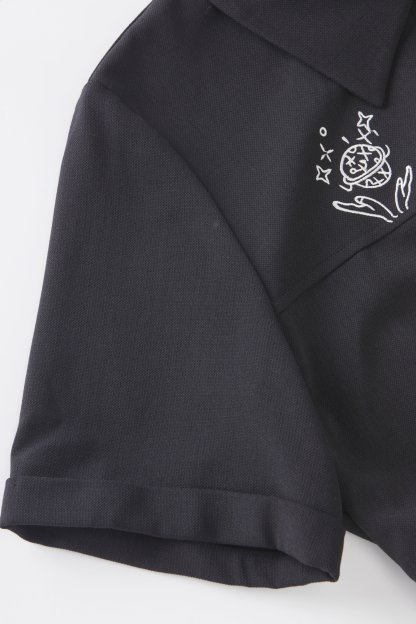 Collar sleeves rolled up, waist cinched, embroidered dress FXQ7075