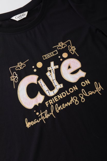 Round neck letter printed lace ruffle sleeve T-shirt FXZ8087