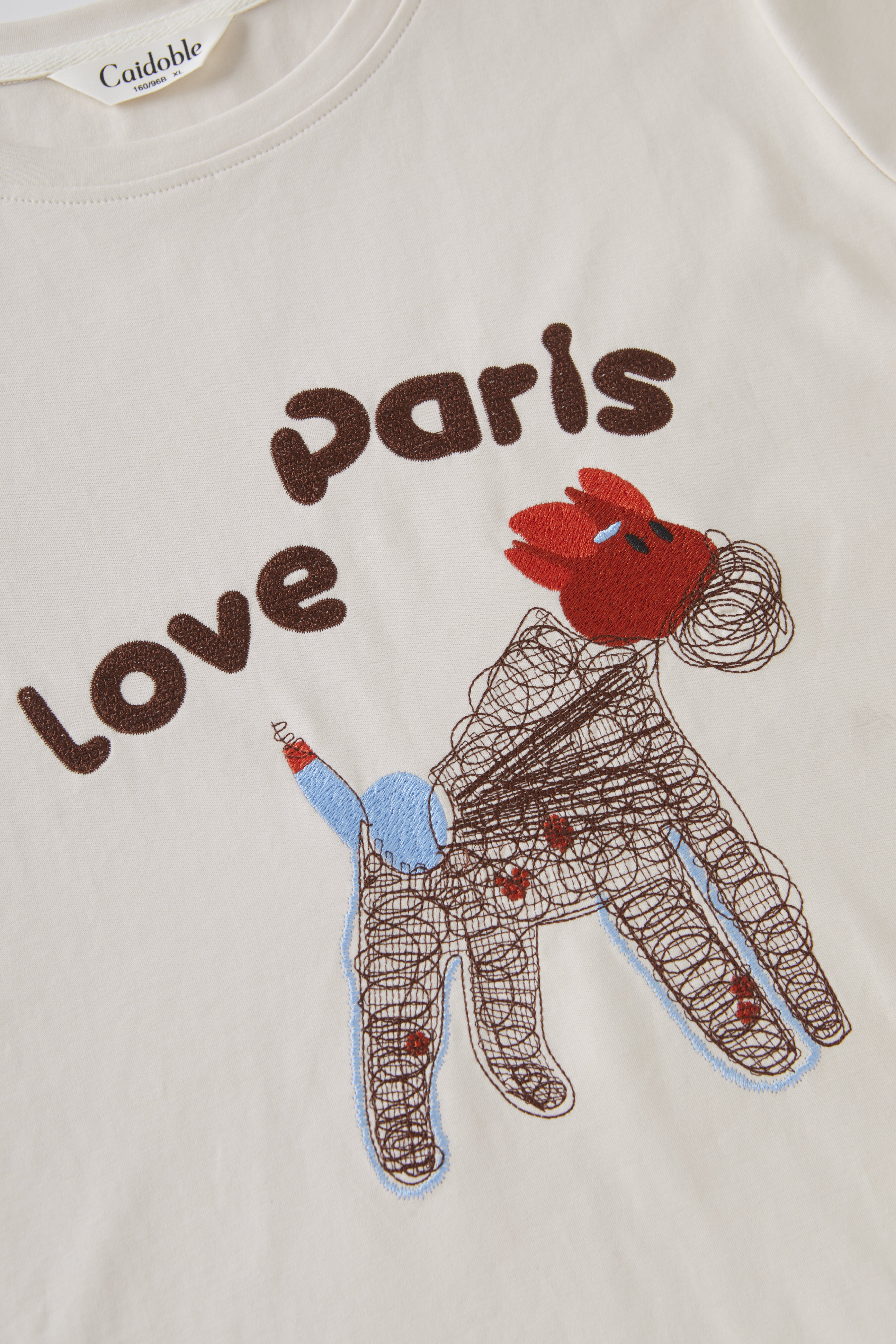 Cartoon embroidery skin friendly double-sided knitted T-shirt FXZ8017