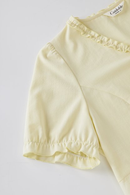 Sweet mushroom edge tied V-neck hollow embroidery shirt FXA9015