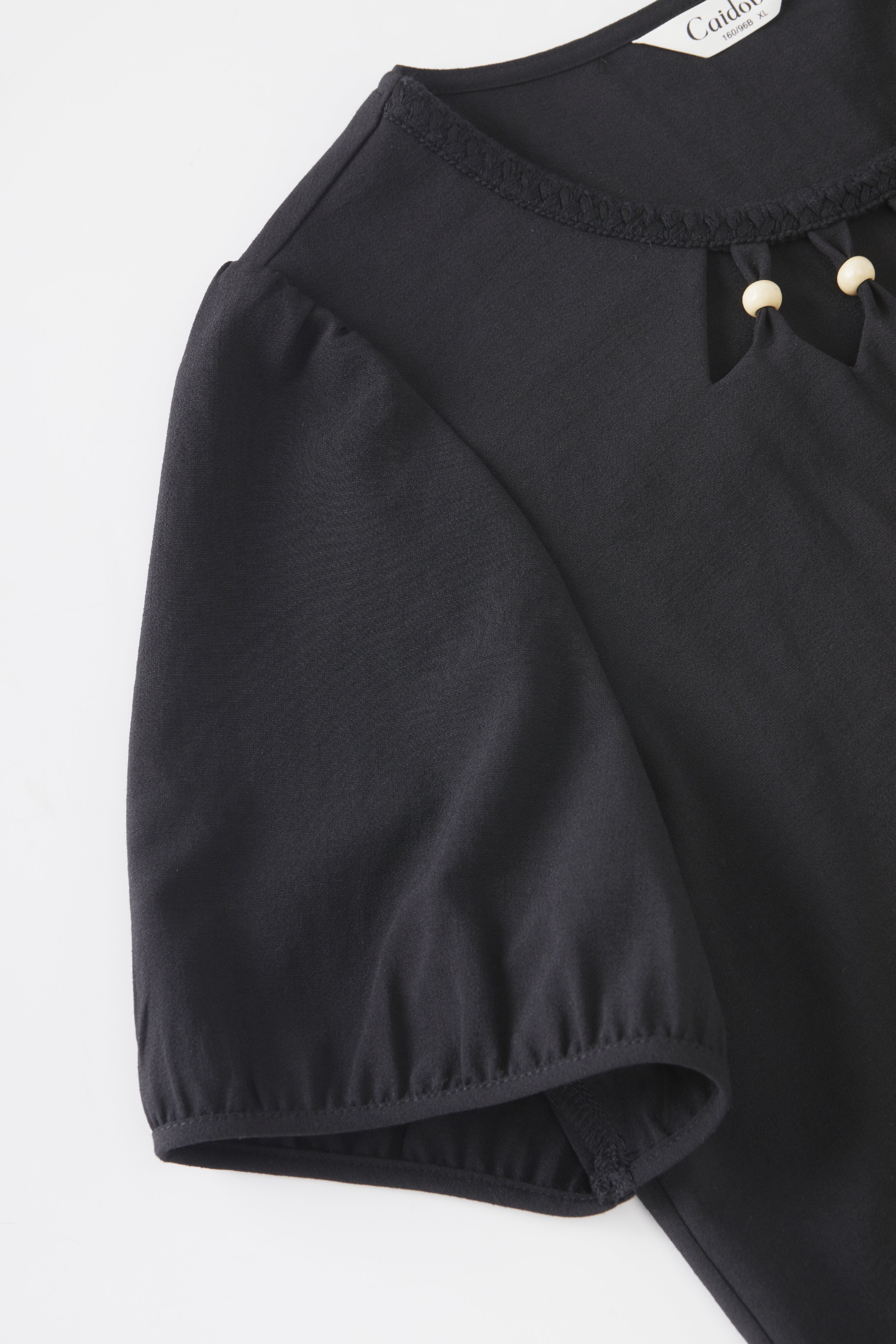 Hollow out round neck woven bubble sleeve shirt FXA8088