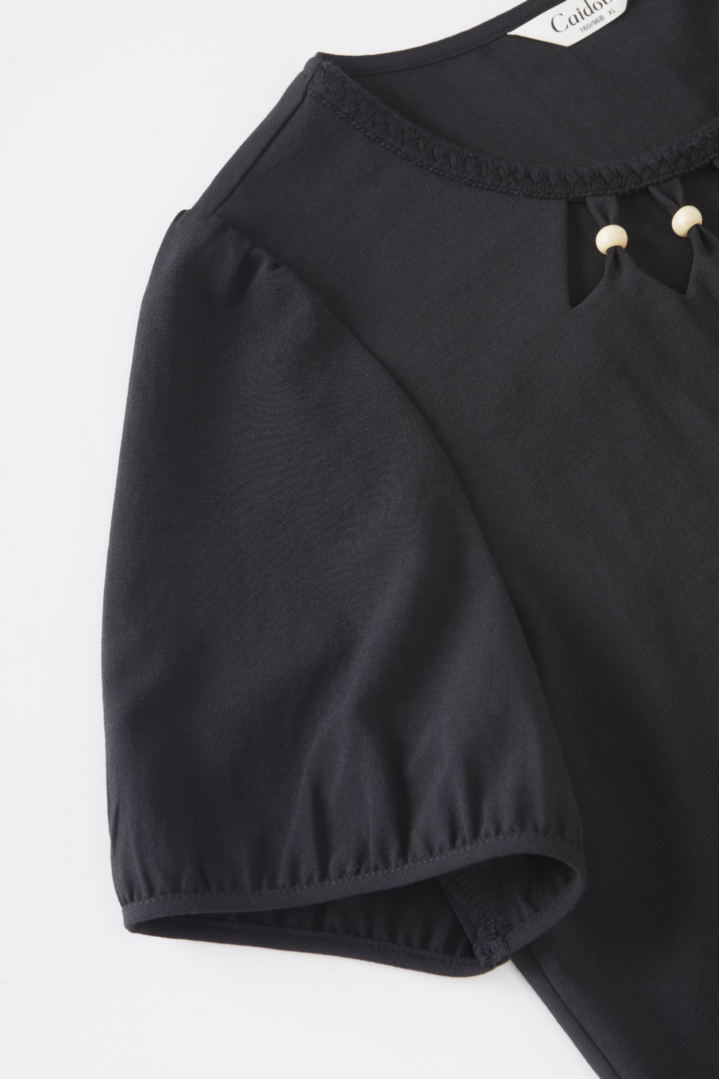 Hollow out round neck woven bubble sleeve shirt FXA8088