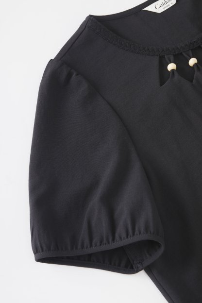 Hollow out round neck woven bubble sleeve shirt FXA8088