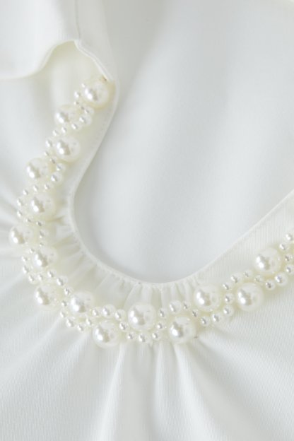 Solid Color Pearl Decorated Top EXA5222