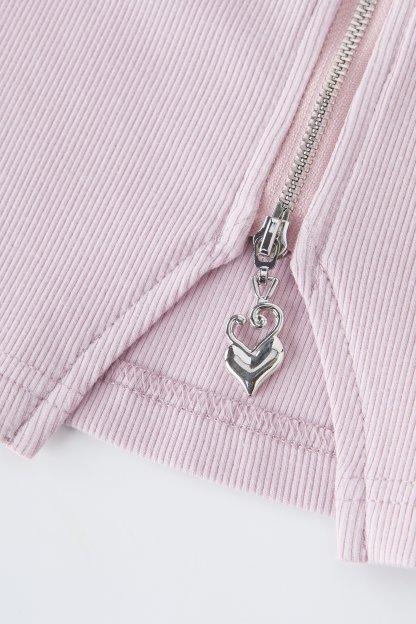 POLO Collar Zipper Pleated Short Sleeve Top EXZ5279