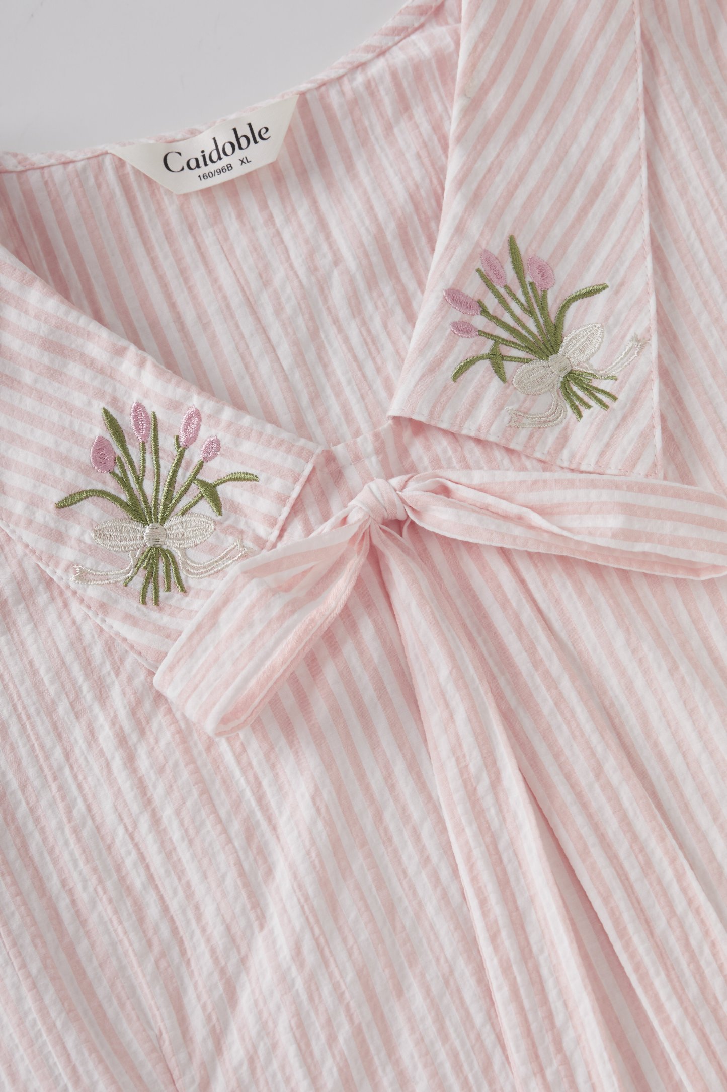 Bubble sleeve striped embroidered slim fit shirt FXA8059