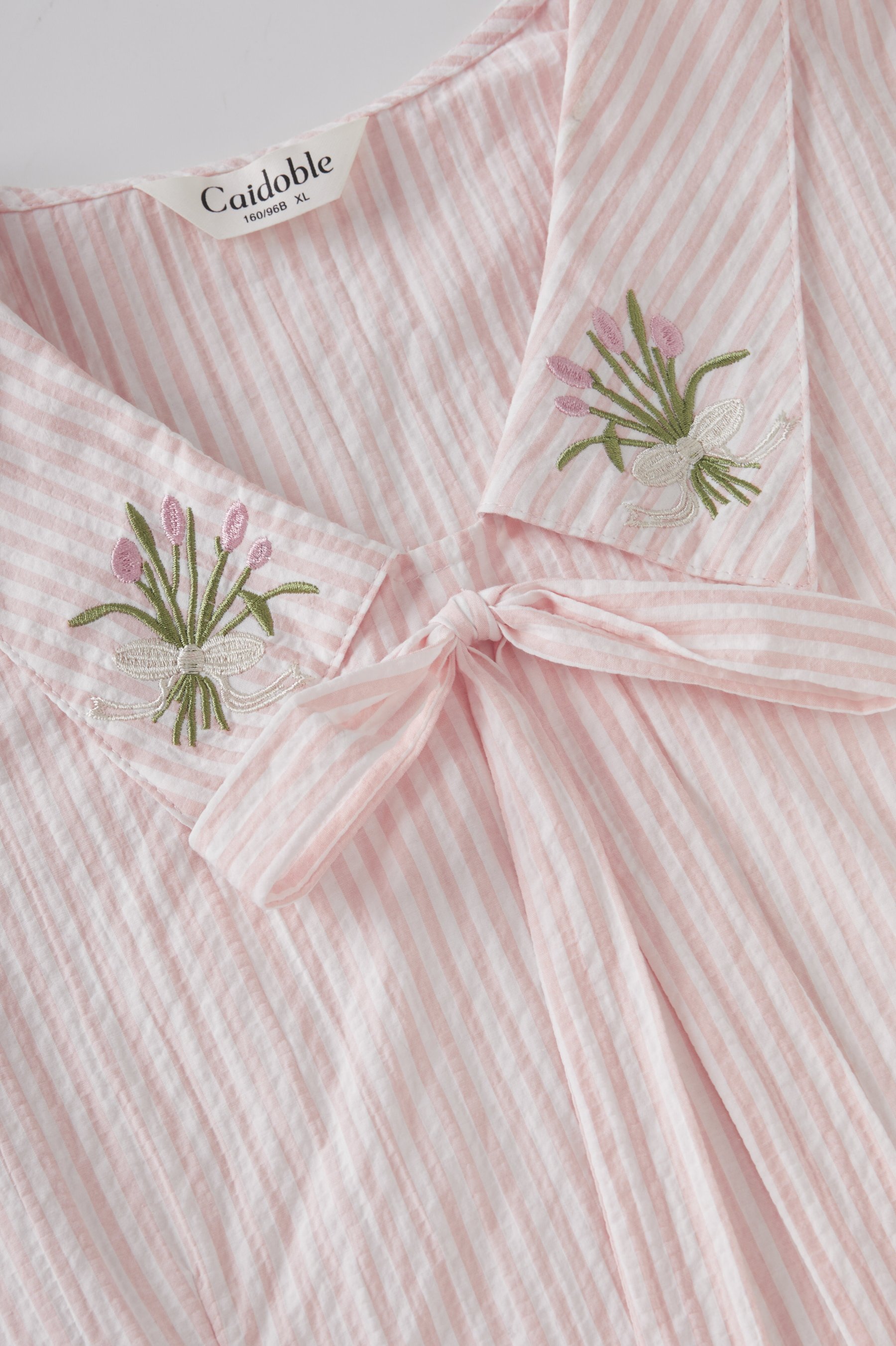 Bubble sleeve striped embroidered slim fit shirt FXA8059