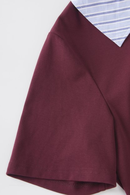 Striped patchwork fake two-piece knitted shirt FXZ8010