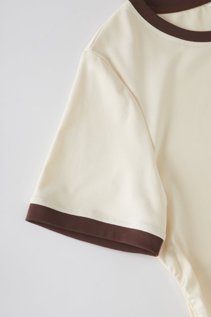 Fun Printed Color blocked Collar Waist T-shirt FXZ7083