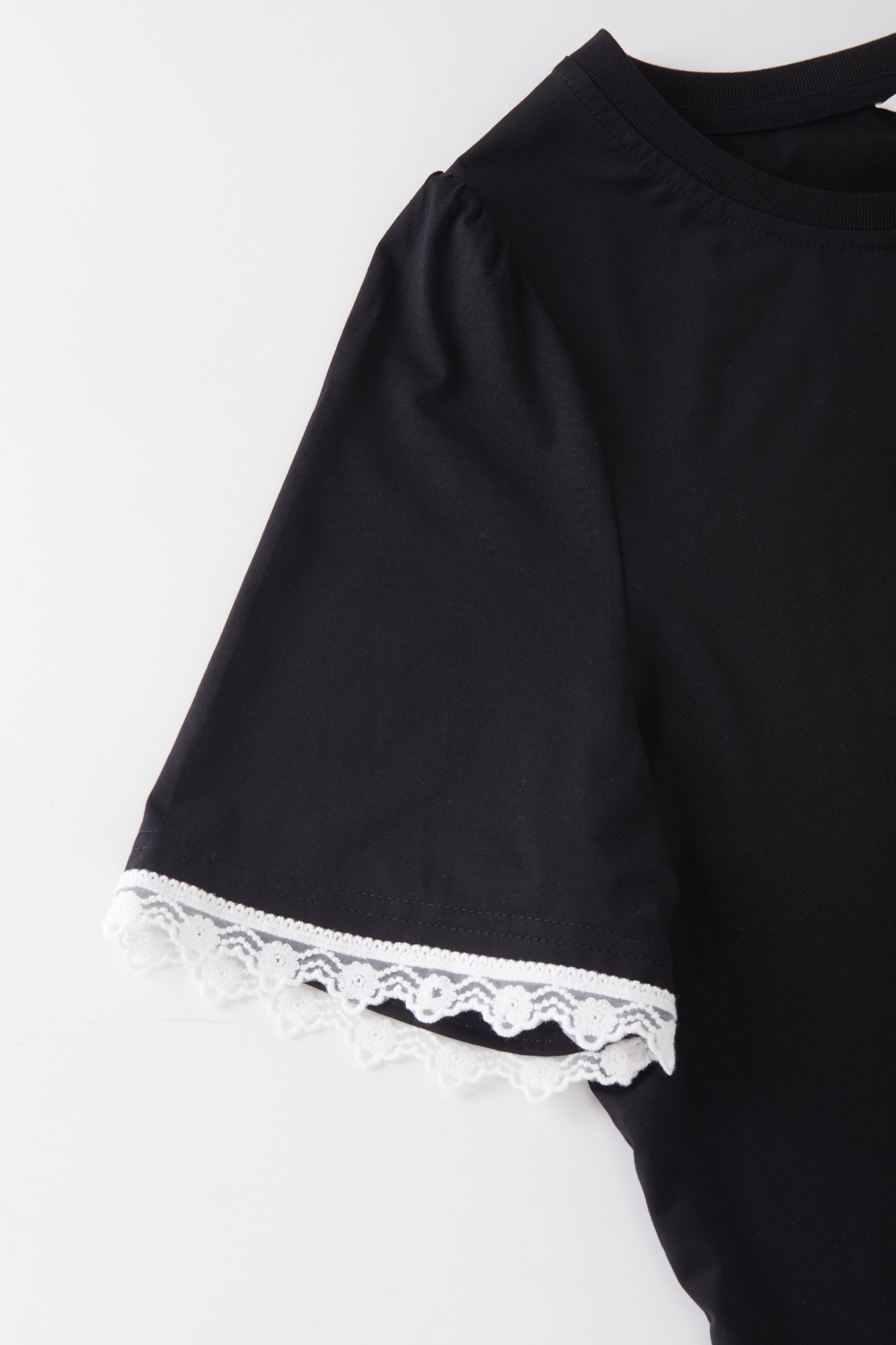 Round neck letter printed lace ruffle sleeve T-shirt FXZ8087