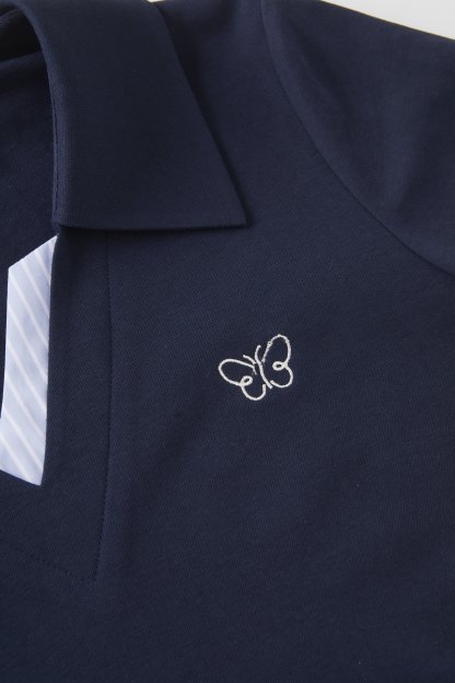 POLO collar embroidered striped V-neck T-shirt FXZ8077