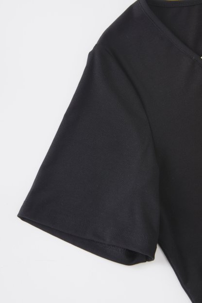 Color blocking splicing fake two-piece waist cinching T-shirt FXZ8075