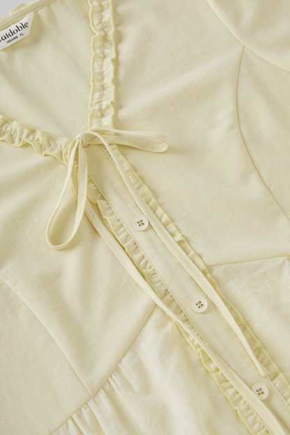 Sweet mushroom edge tied V-neck hollow embroidery shirt FXA9015