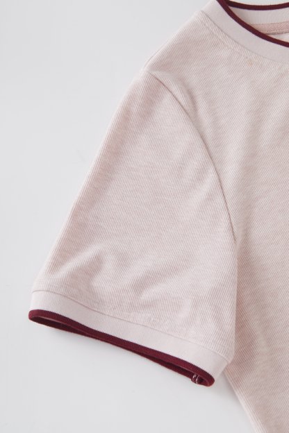 Soft textured contrasting collar rabbit print T-shirt FXZ7088