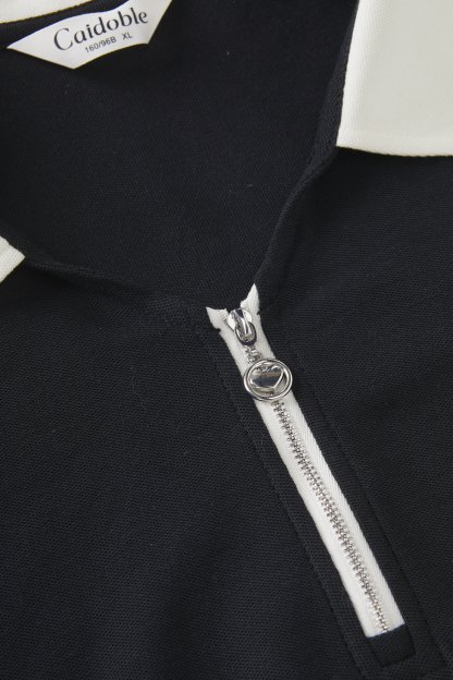 Color blocked POLO collar half zipper slimming dress FXQ7096