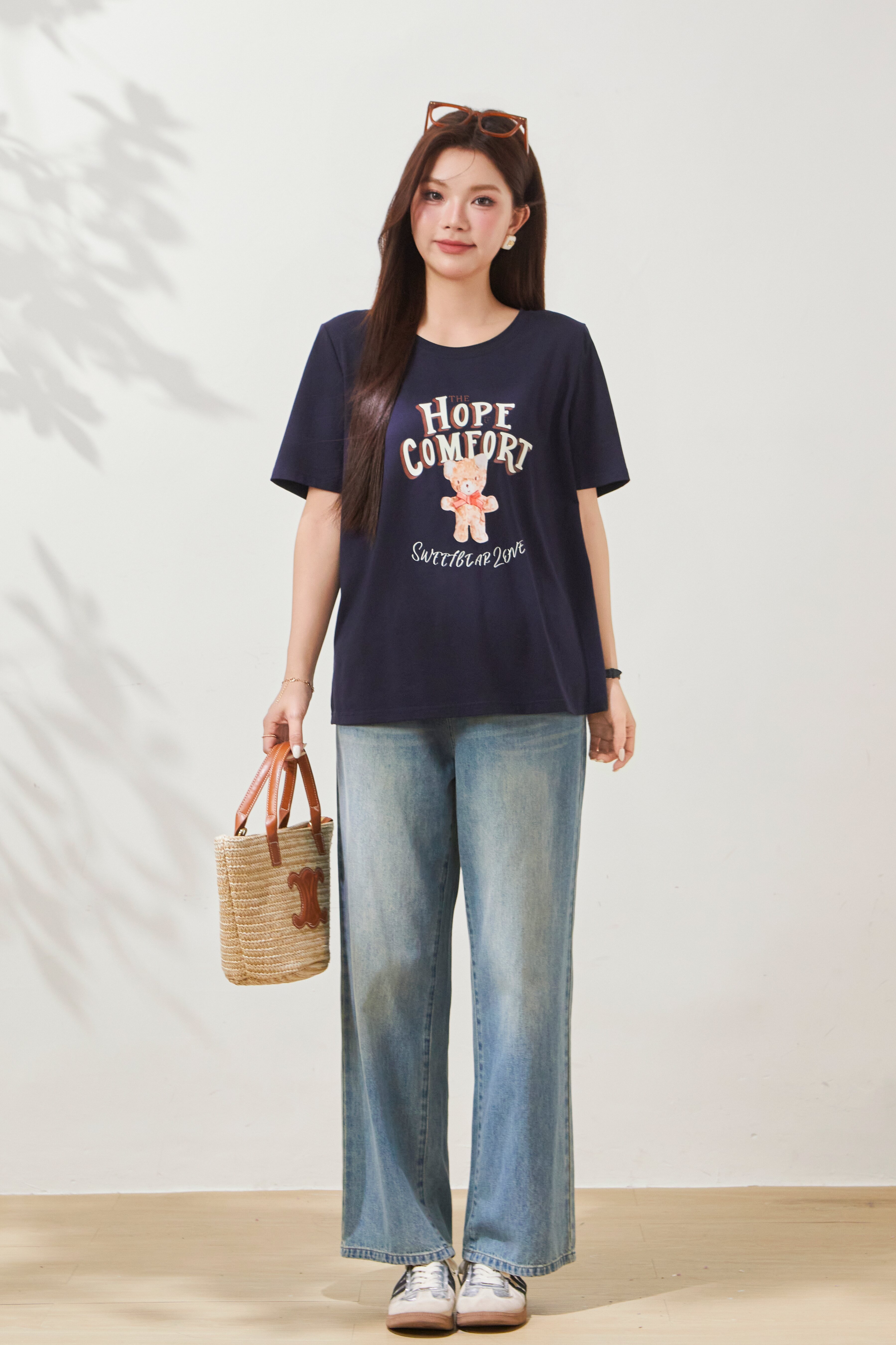Loose Round Neck Bear Print Top FXZ7061