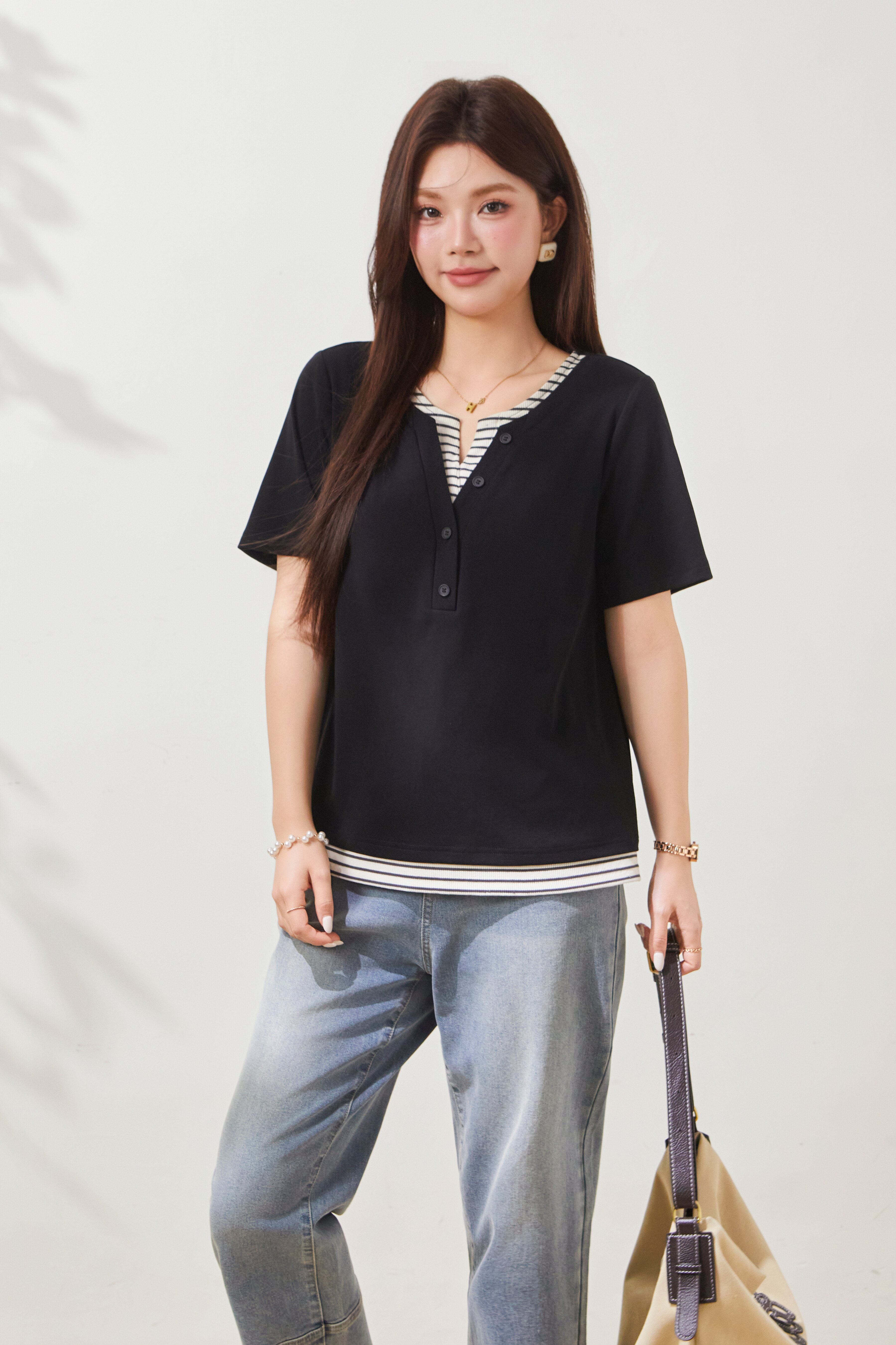 Fake two clean striped T-shirts FXZ7091