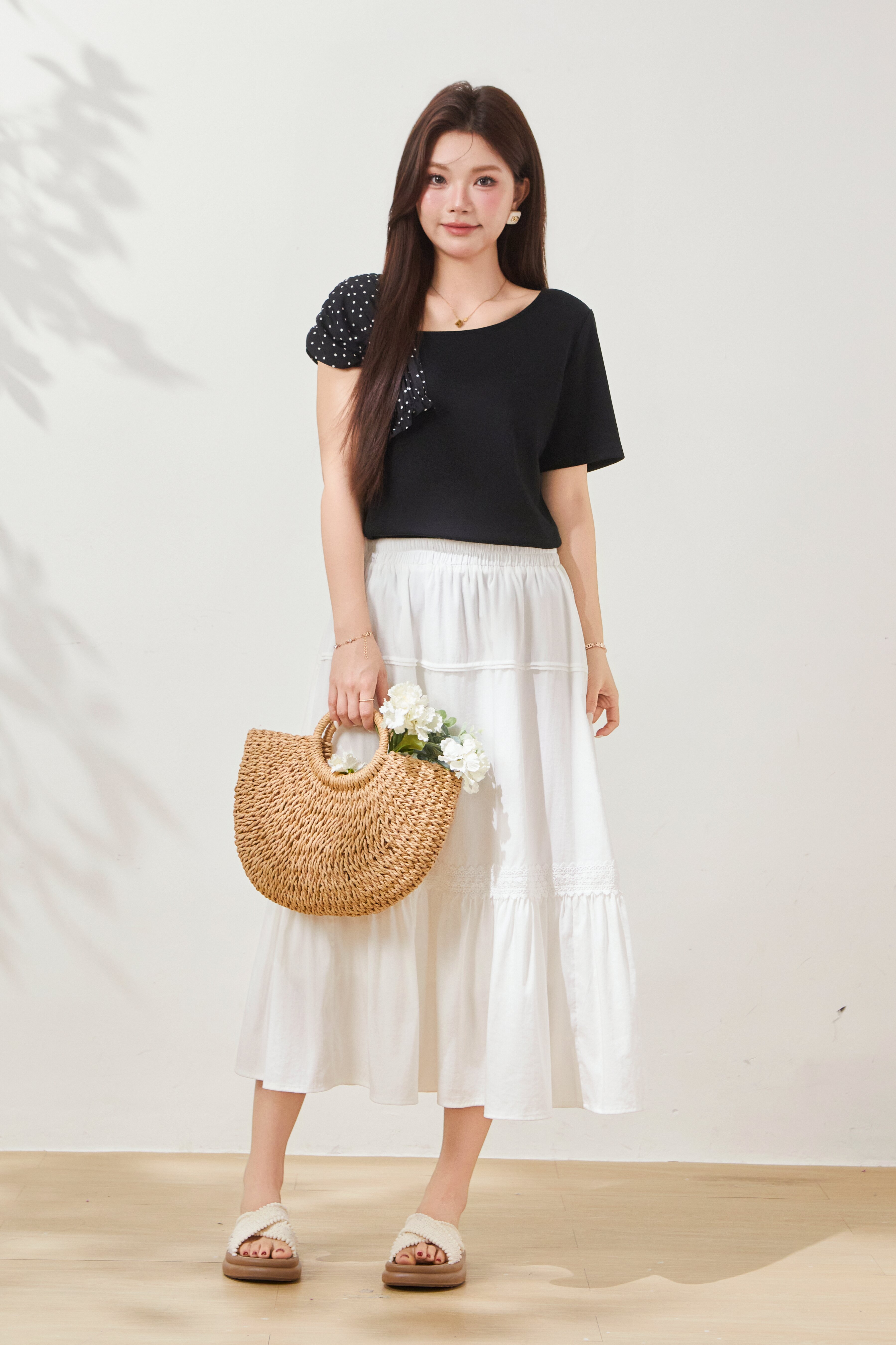 Polka Dot Off-Shoulder Slim-Fit Top FXZ7037