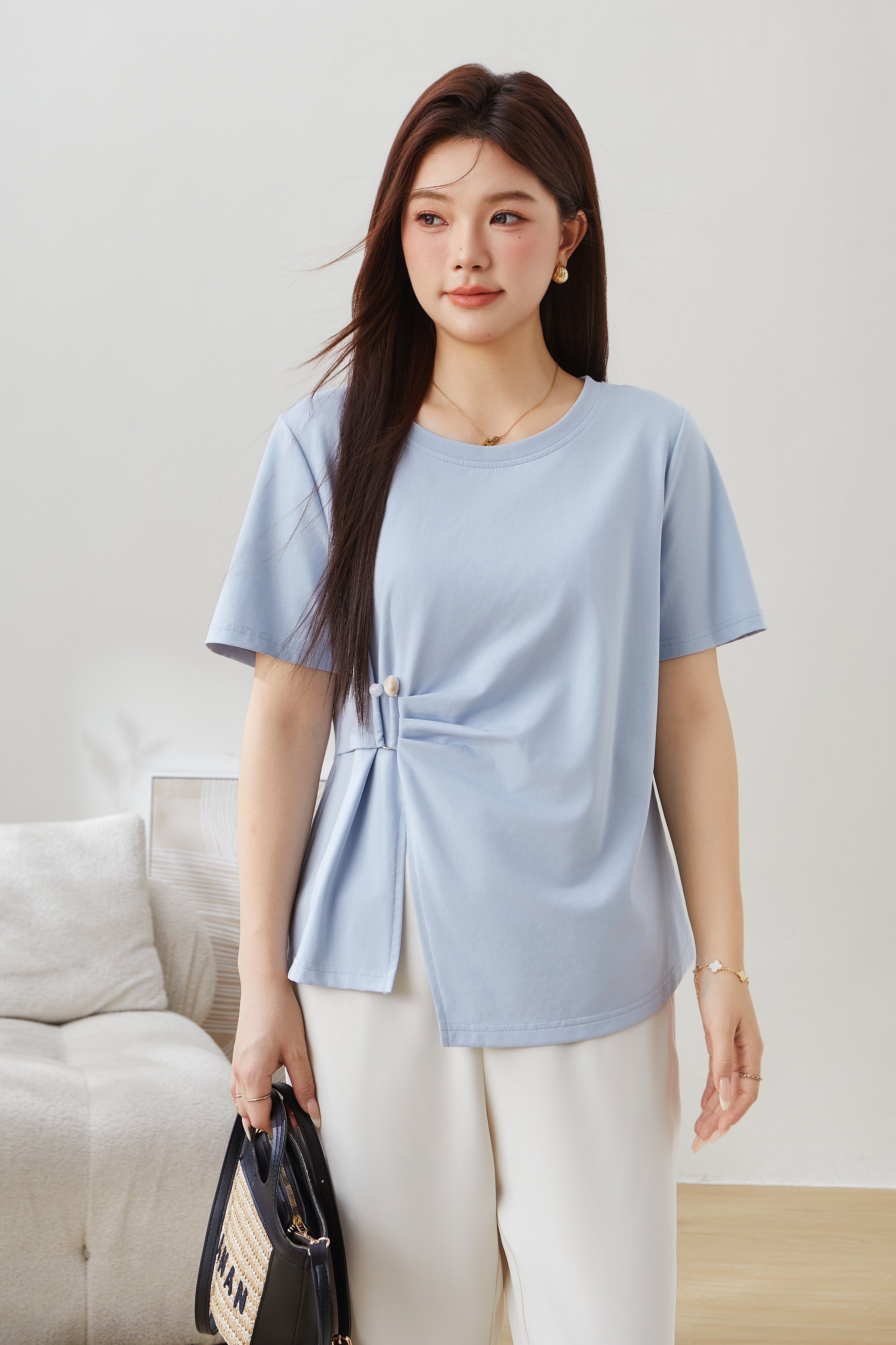 SEA Irregular Waist-Cinching Tummy-Hiding Slit Top EXZ5127